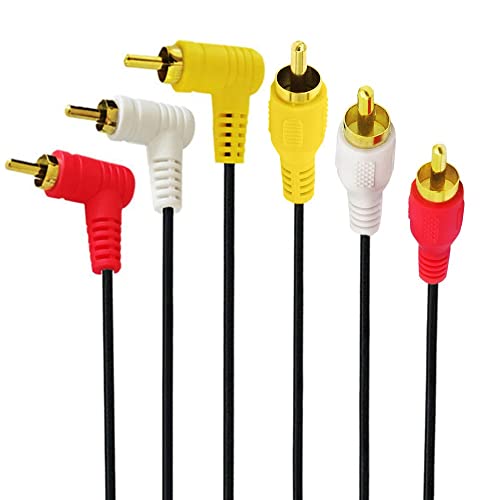 RCA Audio Video Cable, 3RCA Cable - Gold Plated 90 Degree Right Angle 3 RCA Male to Male Audio Video Splitter Cable 1.5m/5ft (M to M Bend) - color: male to male bend