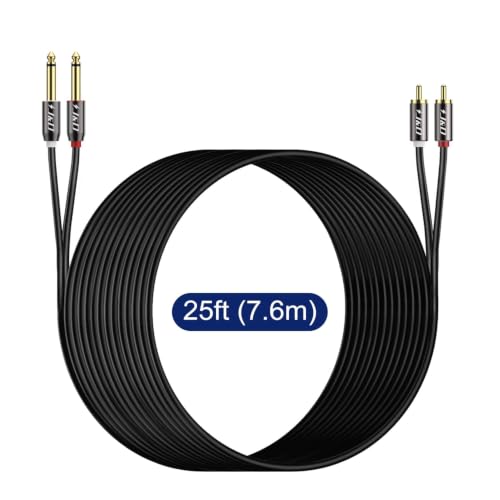 J&D 1/4 to RCA Cable, Gold Plated Copper Shell Heavy Duty 2X6.35mm TS to Dual RCA Stereo Audio Interconnect Cord for AV Receivers, Speakers, Home Audio Systems, Amplifiers, 25 Feet - size: 25 Feet