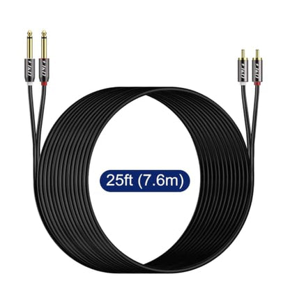 J&D 1/4 to RCA Cable, Gold Plated Copper Shell Heavy Duty 2X6.35mm TS to Dual RCA Stereo Audio Interconnect Cord for AV Receivers, Speakers, Home Audio Systems, Amplifiers, 25 Feet - size: 25 Feet