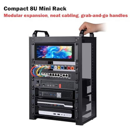 GeeekPi 8U Network Rack, 10 inch Mini Server Rack for Network, Servers, Audio, and Video Equipment, DeskPi RackMate T1, 7.87 inch Depth - color: Black