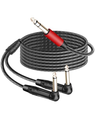 Guitar Cable 1/4 inch TRS Stereo to Right Angle Dual 1/4 inch TS Mono Insert Cable,Stereo Y Splitter Cable,6.35mm TRS Male to 90 Degree Dual 6.35mm TS Male Audio Cord(5.9FT/1.8M) - style: 6.35 TRS to 90 Dual 6.35 TS（5.9FT/1.8M）