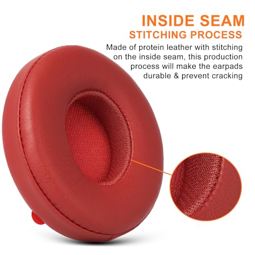 Solo3 Ear Pads Replacement, GVOEARS Earpad Cushion for Beats Solo 2/3 (Red) | Protein Leather Ear Muffs with Strong Tape High Dense Memory Foam - color: Red
