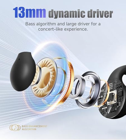 King Lucky i21 Open Ear Clip On Earbuds Wireless Bluetooth Ear Clip Headphones with Mic,Noise Cancelling, Waterproof IPX4,for Small Ears,Perfect for Running,Sports,Glasses Wearers (Black) - color: Black