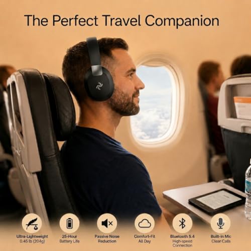 PDBEAM Wireless Foldable Bluetooth Over Ear Headphones with Mic, Micro SD Card Playback, 25H Playtime, 120H Standby, FM Radio, Lightweight for Travel, Work, Gym or Yoga - color: Black