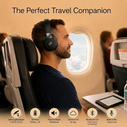 PDBEAM Wireless Foldable Bluetooth Over Ear Headphones with Mic, Micro SD Card Playback, 25H Playtime, 120H Standby, FM Radio, Lightweight for Travel, Work, Gym or Yoga - color: Black