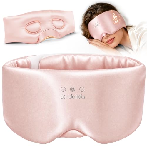 LC-dolida 3D Silk Bluetooth Sleep Mask, Mulberry Silk Sleep Mask with Bluetooth Headphones, Bluetooth Eye Sleep Mask for Side Sleepers, Total Blackout Bluetooth Eye Mask for Women Men, Pink - color: Pink