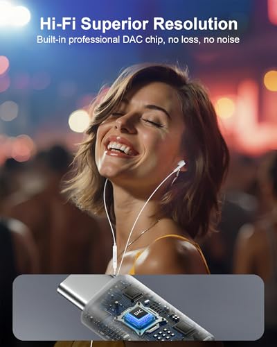 iPhone 17e 17 16 USB C Wired Headphones with Mic, Noise Cancelling Earbuds | USBC for iPhone 16e Pro Max 15 Plus, Samsung Galaxy Bud Ultra Apple Wired Ear Buds in-Ear Type C Plug Earphones Mic