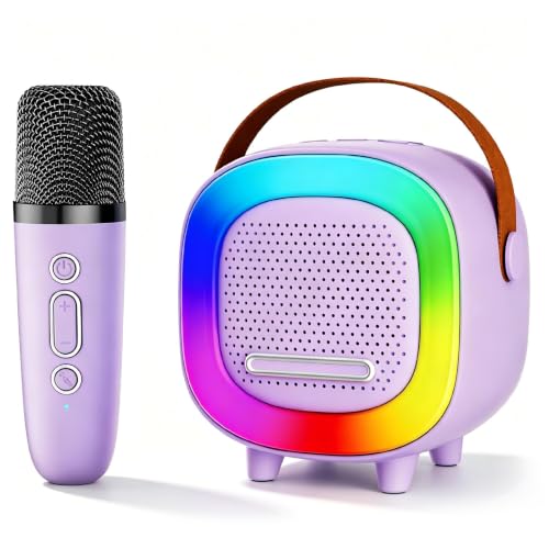 Kids Karaoke Machine Ages 3-12, Mini Wireless Microphones Bluetooth Speaker | LED Party Lights, Voice Changer, Duets, BT 5.3, Rechargeable Portable, Birthday Christmas Toys & Gifts for Boys & Girls - color: Purple - 1 Mic