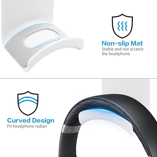 YAODHAOD Headset Hanger Holder Wall Mount, Sticky Headset Stand Holder Clip Under Desk for All Headphone/Controller (White,Wall-Mounted) - color: White, size: Wall-Mounted