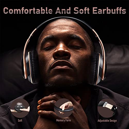 Bluetooth Headphones Over Ear, 6S Wireless Headphones Wired with 6 EQ Modes, 40 Hours Playtime Foldable HiFi Stereo Headset with Microphone, FM/TF for Cellphone/PC/Work (Black & Gold) - color: Black & Gold