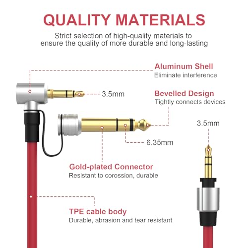 Alitutumao Replacement 3.5mm to 3.5mm & 6.5mm Aux Auxiliary Audio Cable, Headphone Extension Cord Compatible with Monster Beats Solo Pro Detox by Dr Dre Headphones (Red) - color: Red