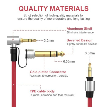 Alitutumao Replacement 3.5mm to 3.5mm & 6.5mm Aux Auxiliary Audio Cable, Headphone Extension Cord Compatible with Monster Beats Solo Pro Detox by Dr Dre Headphones (Red) - color: Red
