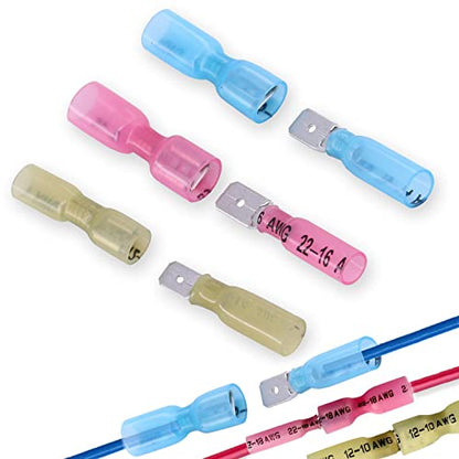 100PCS Heat Shrink Spade Connectors 1/4" 22-10 Gauge Female and Male Insulated Waterproof Quick Disconnect Wire Crimp Terminals Assortment Kit - style: Spade F&M