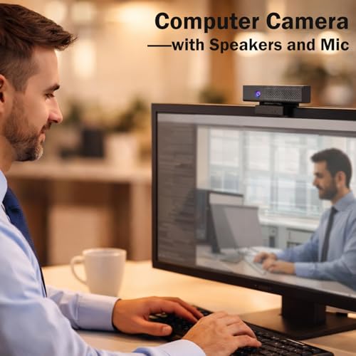 ROTOPATA 3-in-1 Full HD 1080P Conference Webcam with Speaker and 4 Mics | USB Web Cam With 90° FOV, Magnet Privacy Cover, 3W Speaker, Plug & Play, Computer Camera for Streaming Video laptop desktop
