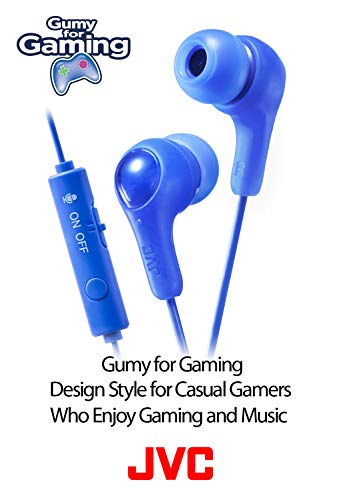 JVC Gumy Gamer, in Ear Earbud Headphones with Mic, Remote, and Mute Switch for Gaming and Chatting, Powerful Sound, Comfortable and Secure Fit, Silicone Ear Pieces S/M/L - HAFX7GA (Blue),Medium - color: Blue