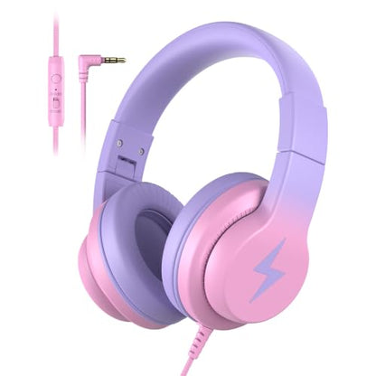 Candy Bila Wired Kids Headphones for School, Over-Ear for Boys Girls | Volume Limiter 85/94dB, HD Stereo Sound, Microphone and Wired Control,Foldable Design, Gradient Red - color: Gradient Red