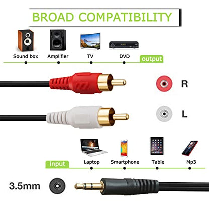 50 Ft 3.5mm to 2RCA Audio Cable, Heavy-Duty Dual Shielded Aux to RCA Stereo Cord for Cleaner Audio Transmission, Compatible with Home Theater, Receiver, Amplifier, TV, and Speaker Systems - size: 50 Feet