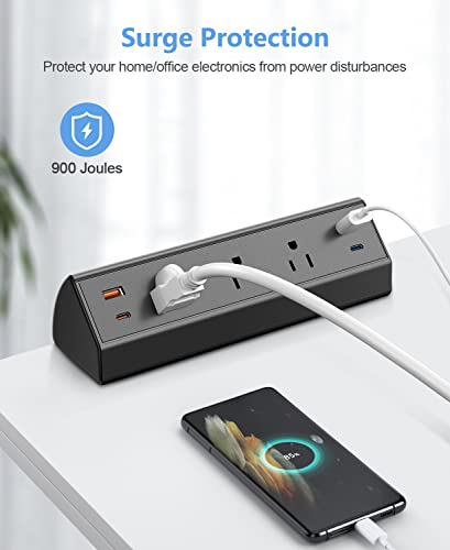 Desk Clamp Power Strip with USB C,65W Fast Charging Station for iPhone 14 Pro Max iPad MacBook Air,Power Supply for Desk Edge Mount,3 Widely Spaced Outlets Surge Protector,6ft Cord (Black)