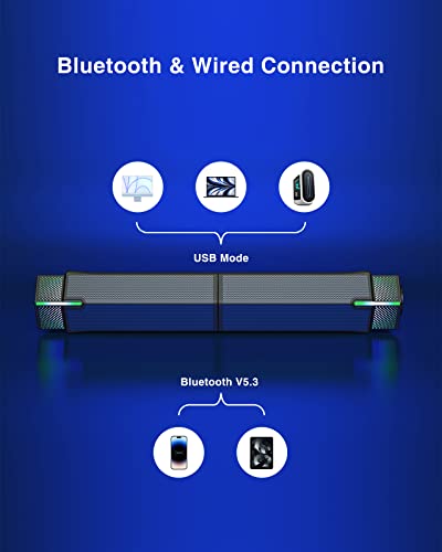 Jeecoo M20 Bluetooth Computer Speakers for PC Desktop Monitor, Gaming PC Sound Bar - Wired USB-Powered, Superb Stereo Sound, with Gradient RGB Lighting - Combine/Separate to Customize Your Desk | Gaming PC Sound Bar Wired USB-Powered with Gradient RGB Lig