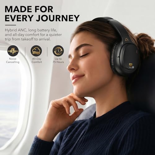 1Mii E700 Noise Cancelling Headphones Bluetooth Wireless LDAC Hi-Res, Black | Hybrid ANC, 75hr Battery Life, Deep Bass, Comfortable Over-Ear for Commuters & Travelers, aptX Low Latency for TV & Airplane - color: Black