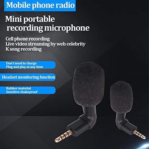 Mini Directional 3.5mm Jack Microphone Portable Small Mic Compact Mic High Sensitivity 360° Surround Sound for Smartphone Video Recording with No Charging Needed