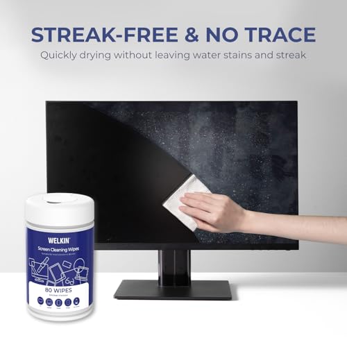 WELKIN Electronic Cleaning Wipes, 80 Count Streak-Free Screen Wipes | Fast & Easy Cleaning, Gentle Formula, Lint-Free Fabric, Includes Microfiber Cloth, Anti-Static, For Computers, Phones & TVs - size: 1 PACK