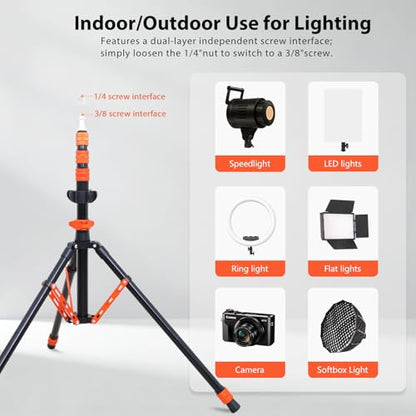 Photography Light Stand, 6.5ft Adjustable Reverse Folding Tripod Stand - color: 0range