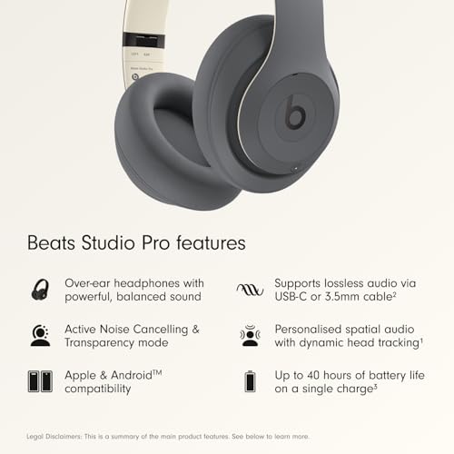Beats Studio Pro Premium Wireless Over-Ear Headphones- Up to 40-Hour Battery Life, Active Noise Cancelling, Great for Travel & Commuting, Apple & Android Compatible - Exclusive Sand Gray - color: Sand Gray, style: Standalone