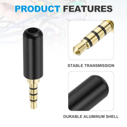 MECCANIXITY 2Pcs 3.5mm Replacement Repair Plug Jack, 4 Pole Metal Stereo Male Plug 3.5mm Solder DIY Audio Cable Connector for Headphone Earphone Microphone Cable Repair, Bright Black - color: Bright Black