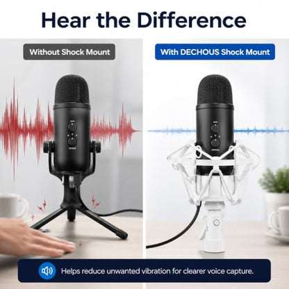 DECHOUS Microphone Shock Mount for Diameter 47mm-52mm Mic | Anti Vibration Microphone Clip Holder with Adapter for Condenser Microphone Desktop Recording Streaming Podcast Home Studio