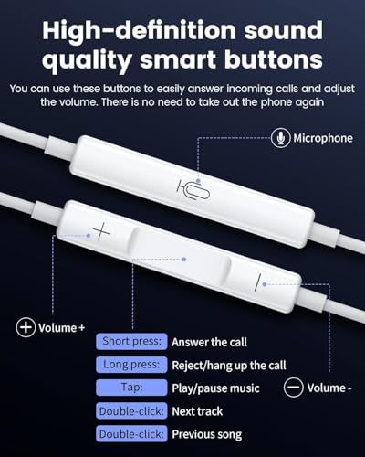 USB C Wired Headphones [2-Pack] with Microphone – HiFi Earbuds Stereo, Nosie Reduction, Audio, Earphones Compatible with iPhone 17/16/15, Samsung Galaxy S26/S25/S24/S23, Google Pixel, iPad, MacBook