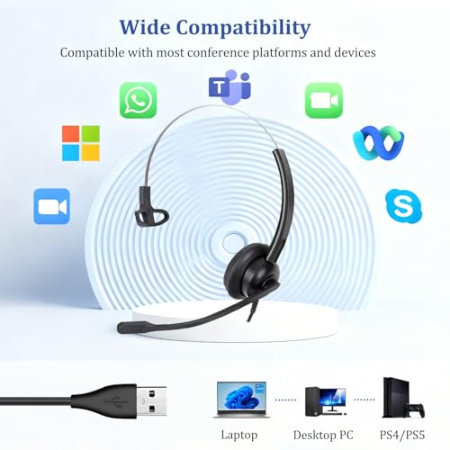 Wired USB Computer Headset with Mic Noise Cancelling & in-line Controls