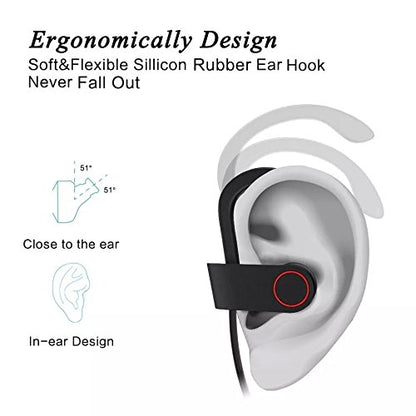 IPX7 Waterproof Wireless Headset Sports Bass Wireless Bluetooth 5.0 Earphones Hanging Ear with Microphone (Red) - color: Red