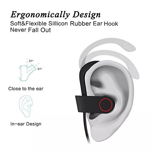 IPX7 Waterproof Wireless Headset Sports Bass Wireless Bluetooth 5.0 Earphones Hanging Ear with Microphone (Black) - color: Black