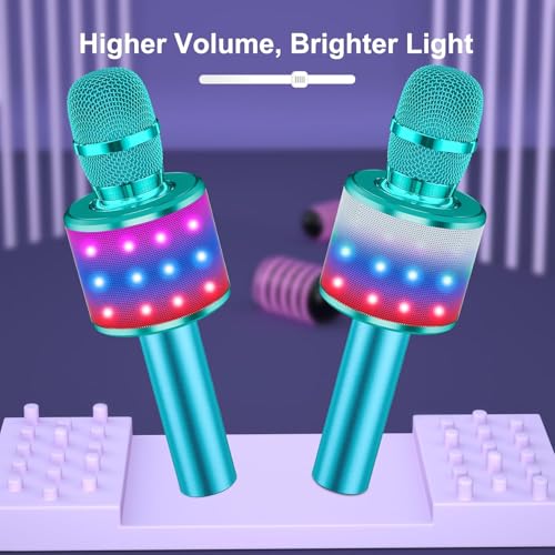 BONAOK Karaoke Microphone for Kids & Adults - Bluetooth Microphones Singing Mic with Disco Lights, Echo Effect, Built-in Speaker Portable Karaoke Player for Party Travel Gifts Q78(Ice Blue) - color: Ice Blue