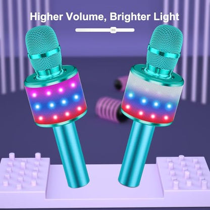 BONAOK Karaoke Microphone for Kids & Adults - Bluetooth Microphones Singing Mic with Disco Lights, Echo Effect, Built-in Speaker Portable Karaoke Player for Party Travel Gifts Q78(Ice Blue) - color: Ice Blue