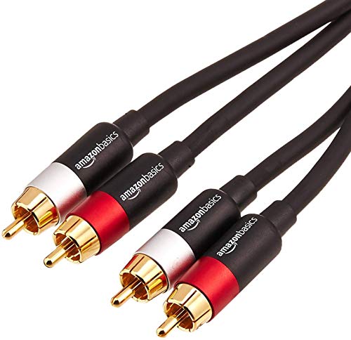 Amazon Basics 하이파이 시스템, 앰프, 액티브 스피커 또는 서브 우퍼용 RCA 스테레오 오디오 케이블 2개, 금 도금 플러그, 디지털 오디오 호환, 1.2m(4피트), 블랙 - color: 블랙., size: 4 Feet