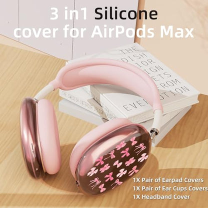 Pink Girls Bow B Clear Case for Airpods Max Headphones Cute Kawaii Ribbon Soft TPU Ear Cups Cover Anti-Scratch Silicone Ear Pad Protective Case Lovely Headband Cover for Apple Airpods Max - color: Pink Bow B