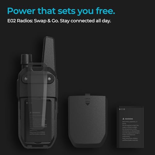 E02 Portable Walkie Talkies Long Range Rechargeable Two Way Radio | FRS, 16 Channels, USB-C Charging, 1020mAh, IP55, Vox, Keylock, Lightweight, Compact, Adults, Woring, Hiking, Camping