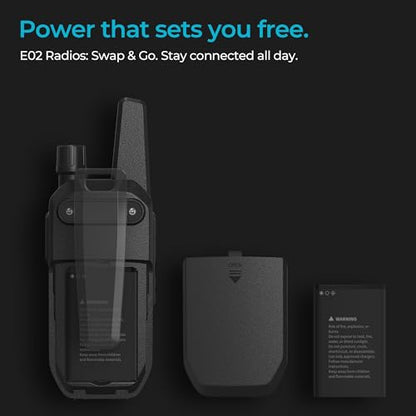 E02 Portable Walkie Talkies Long Range Rechargeable Two Way Radio | FRS, 16 Channels, USB-C Charging, 1020mAh, IP55, Vox, Keylock, Lightweight, Compact, Adults, Woring, Hiking, Camping