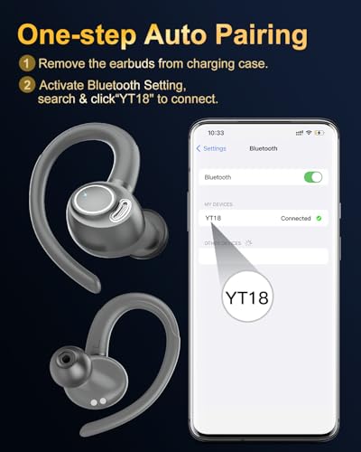 Wireless Earbuds, Bluetooth 5.4 Headphones Sport Over Ear Buds With ENC Mic | Noise Cancelling Mic,48H, Wireless Earphone with Earhooks, Stereo Deep Bass, IP7 Waterproof Ear Bud for Workout Running, Grey - color: Grey