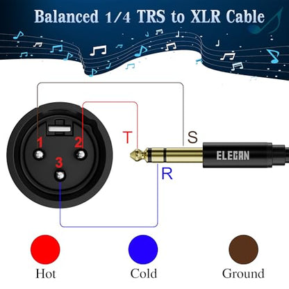 6.35mm (1/4 Inch) TRS Male to XLR Male Cable 10 Ft, Balanced Professional Shielded Stereo Microphone Cable Cord, Gold Plated for Mixer AMP Speaker Amplifier with 6.35 to 3.5mm Adapter+Ties - size: 10FT, style: 6.35mm to XLR Male