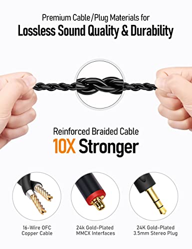 Audiovance Vibes 201 HiFi Wired Earbuds in Ear Monitor Headphones | Clear Sound, Deep Bass, Noise Isolating, Silver Plated Cord, Comfort-Fit IEM Earphone，Ear Bud Case, 3.5mm Plug, Clear Brown