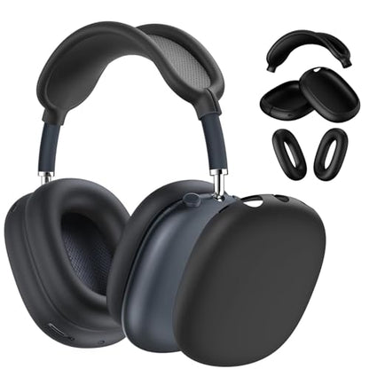 3-in-1 Silicone Case Cover for AirPods Max 2/AirPods Max Headphones, Apple AirPod Max Accessory Protective Cover, Headband/Ear Cups/Ear Pad Covers, Anti-Scratch and Sweatproof (All Black) - color: All black