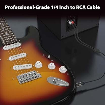 1/4 Inch to RCA Cable, 6.35mm TRS to 2 RCA Audio Cord, 1.3 FT | Gold-Plated Quarter Inch to Stereo Adapter Cable, Oxygen-Free Copper, Double-Shielded for Amplifier, Mixer, Speaker, Sound