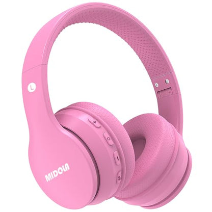 MIDOLA Kids Headphones Bluetooth 5.4 Wireless 68H Play Time Volume Limit 85/94dB Over-Ear Foldable Headset,Type-C Fast Charging,with Wired Aux Mic for Toddler Child Pad Tablet Pink | Adjustable Headband Foldable Over-Ear Lightweight Headsets for Toddler G
