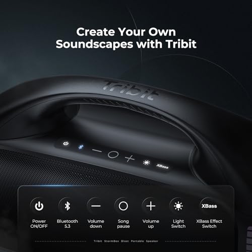 Tribit StormBox Blast Bluetooth Speaker, 90W Loud Sound, 30H Playtime | IPX7 Waterproof, 140W Peak, XBass, LED Light, Wireless, Portable, TWS Pairing, Custom EQ, BT5.3, Party, Outdoor, Camping