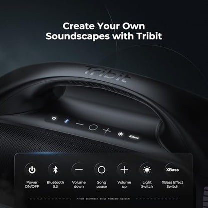 Tribit StormBox Blast Bluetooth Speaker, 90W Loud Sound, 30H Playtime | IPX7 Waterproof, 140W Peak, XBass, LED Light, Wireless, Portable, TWS Pairing, Custom EQ, BT5.3, Party, Outdoor, Camping
