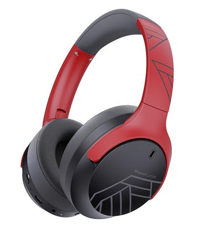 PowerLocus Bluetooth Headphones Over Ear, 60H Playtime, 4 EQ Modes Wireless Headphones with Microphone, Hi-Fi Stereo Deep Bass Foldable Headphone, Soft Foam Ear Cups,Fast Charging for Travel/PC/Phones - color: Grey/Red