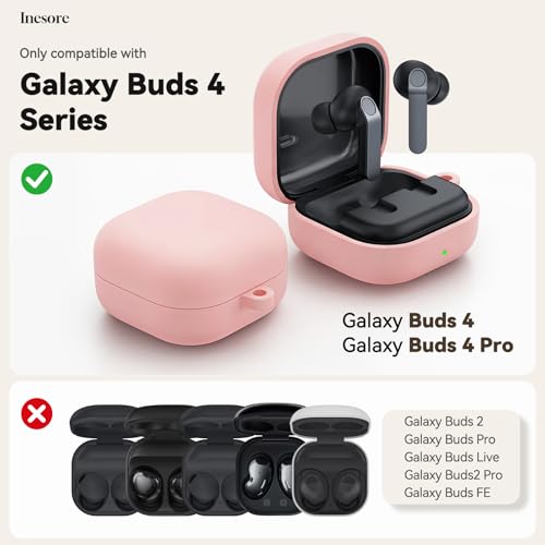Inesore for Galaxy Buds 4 Pro & Galaxy Buds 4 Case (Pink) | Skin Friendly Silicone Material, with A Multifunctional Cleaning Pen Tool and Keychain, Scratch Resistant, Slip Resistant - color: Pink